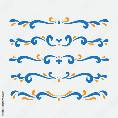 Set of ornamental filigree flourishes and dividers. Classical vintage elements, vector illustration