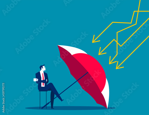 Businessman relax and protection in economy crisis. Business vector illustration