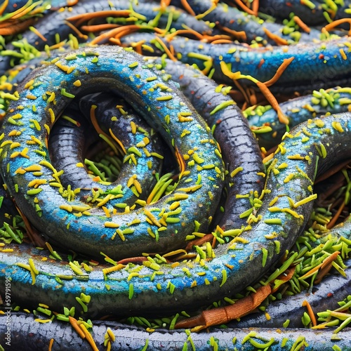 A slimy and wriggling texture with writhing worms and wiggling slugs1, Generative AI photo