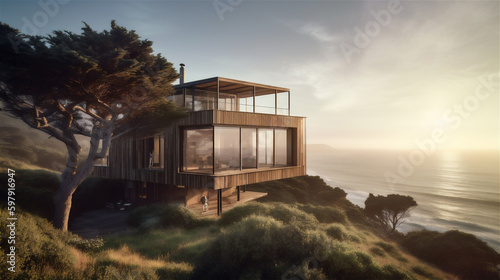 Beautiful wooden villa on the cliff by the sea