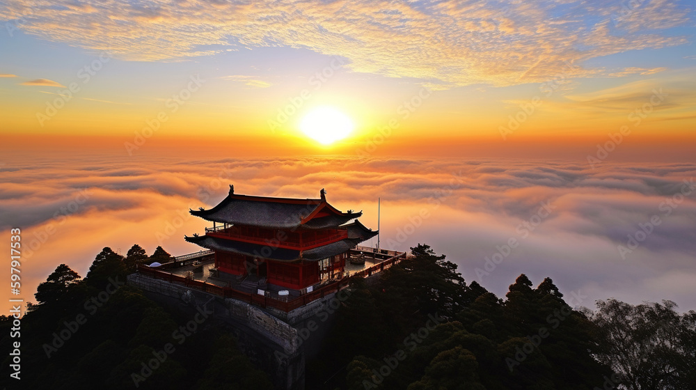 custom made wallpaper toronto digitalsunset over hills with thick floating clouds.GENERATIVE AI