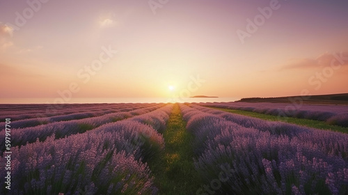 lavender field at sunset. Generative Ai