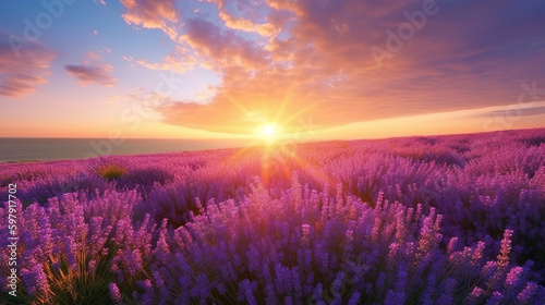 lavender field at sunset. Generative Ai © Shades3d