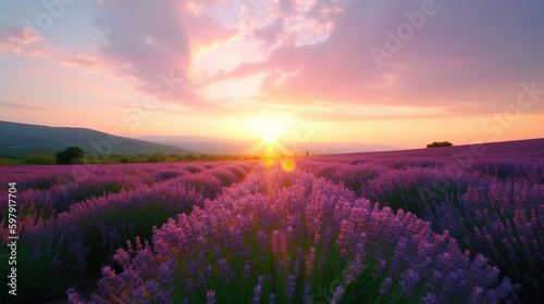 lavender field at sunset. Generative Ai © Shades3d