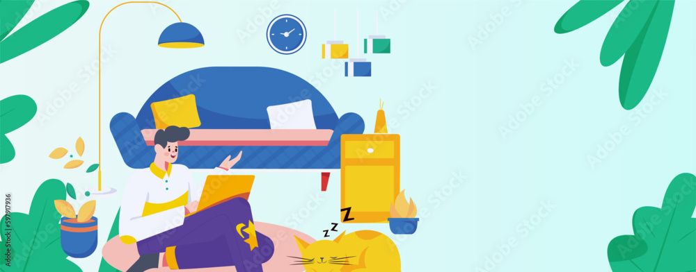 Home interior character scene flat vector concept operation hand drawn illustration
Home interior character scene flat vector concept operation hand drawn illustration