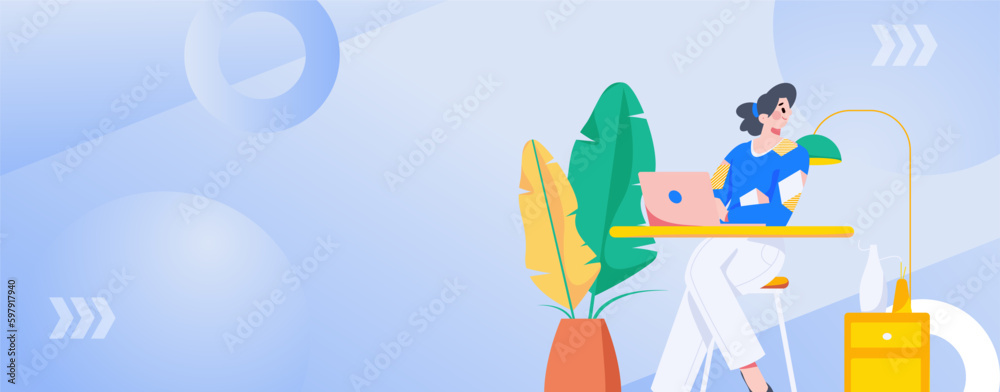 Obraz premium Home interior character scene flat vector concept operation hand drawn illustration 