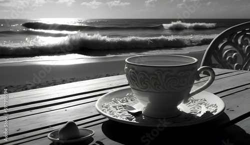 朝のコーヒー | morning coffee on the beach Generative AI