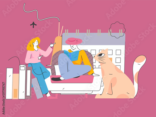 Home interior character scene flat vector concept operation hand drawn illustration 