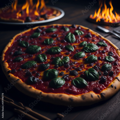 pizza on a wooden table