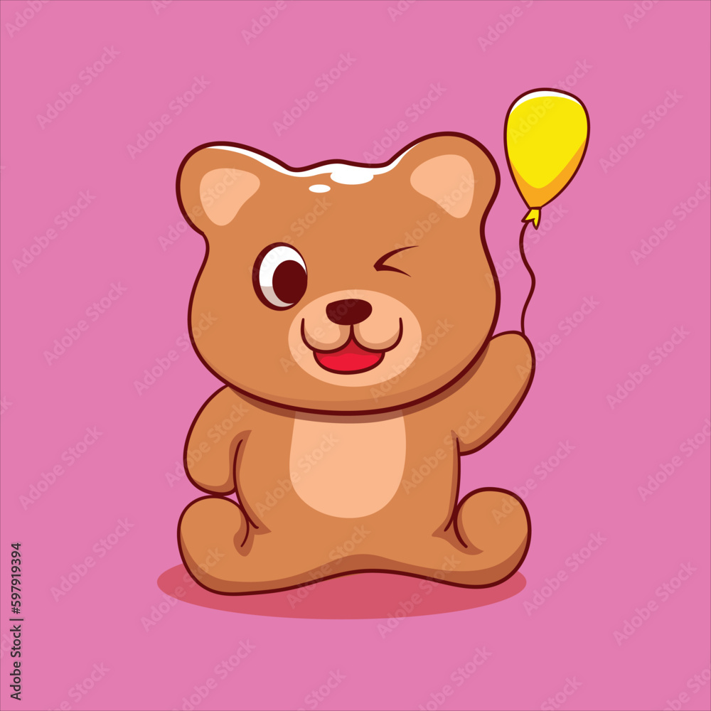 Obraz premium cute bear ico cartoon ilsutraion holding ballon