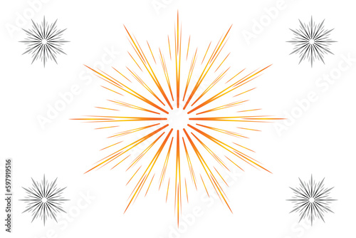 Sunburst doodle line art. Hand drawn sun burst  round banner with circle explosion. Retro sketch radial rays  black frame isolated on white background