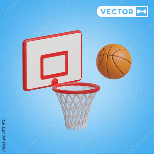 basketball backboard 3D vector icon set, on a blue background
