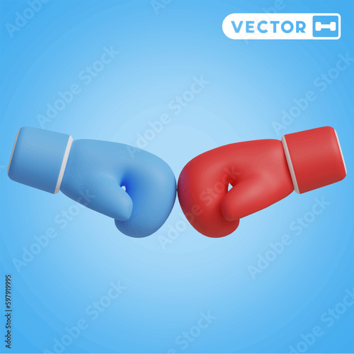 boxing gloves 3D vector icon set, on a blue background © siamBlender