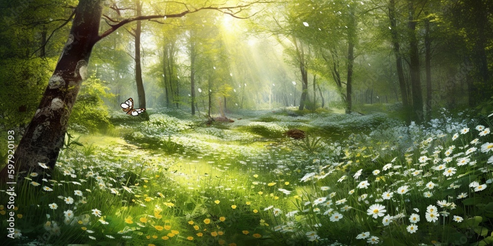 Obraz premium morning in the forest, Created by AI generation, AI generative, Created with generative AI tools
