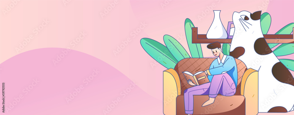 Obraz premium Home interior character scene flat vector concept operation hand drawn illustration
