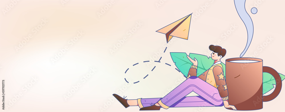 Fototapeta premium Home interior character scene flat vector concept operation hand drawn illustration 