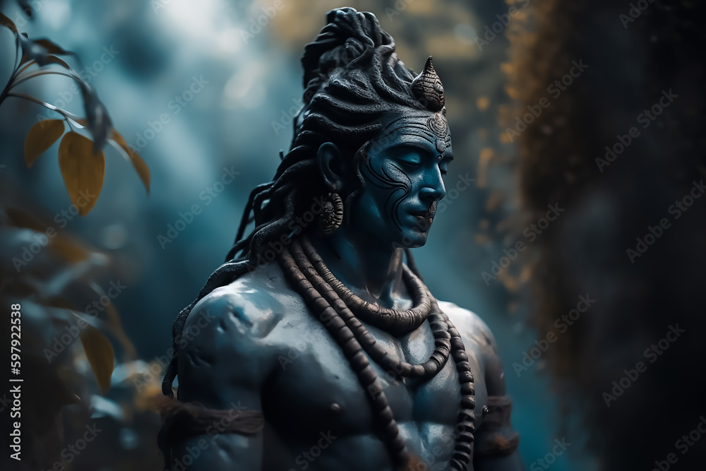 Hindu God Shiva statue in meditation modern art. Generative AI