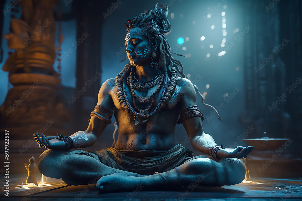 Hindu God Shiva statue in meditation. Generative AI Stock Illustration ...