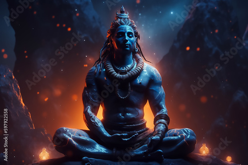 Hindu God Shiva statue in meditation. Generative AI photo