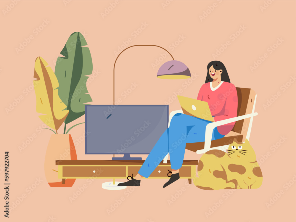 Home interior character scene flat vector concept operation hand drawn illustration
