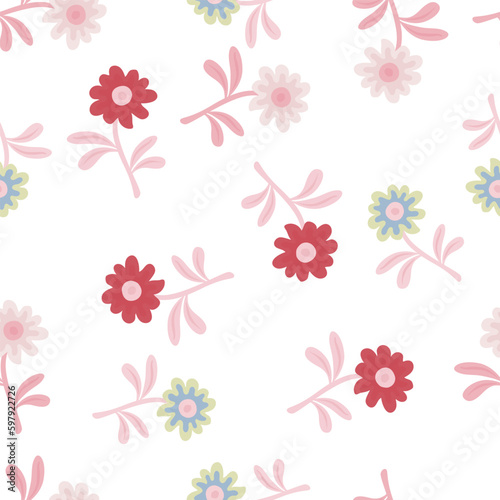 Cute flower seamless pattern in simple style. Hand drawn floral endless background.