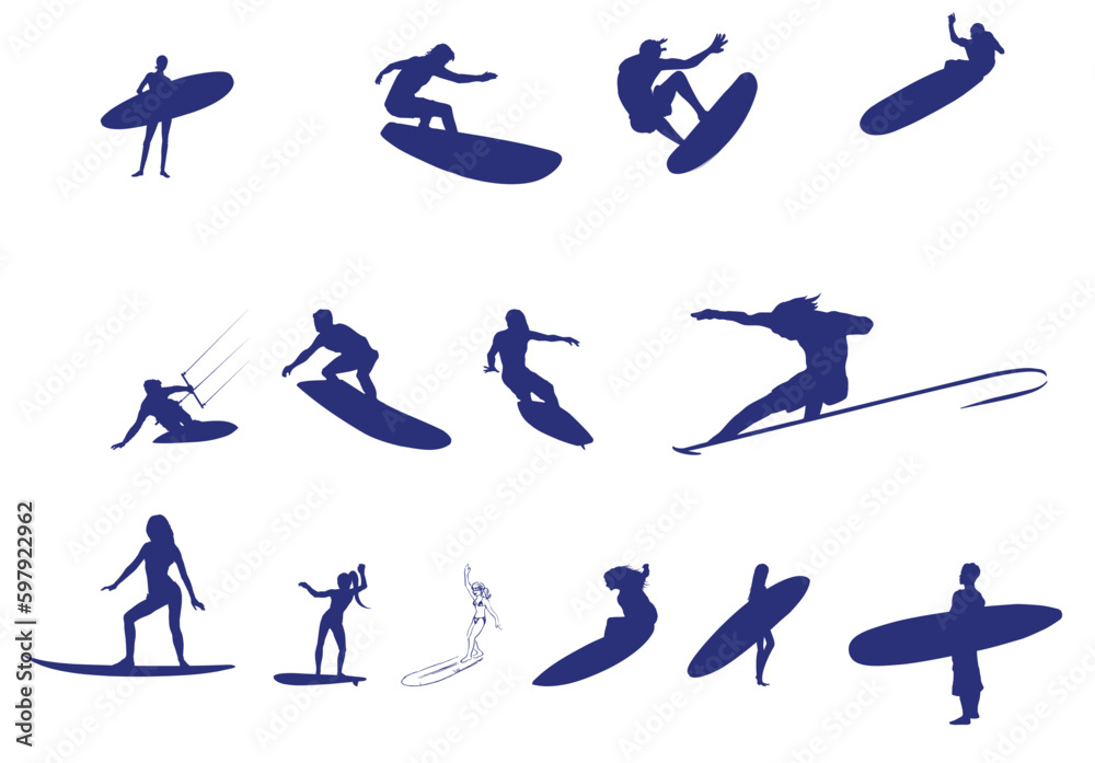 Surfer Silhouettes Graphics.
Surfer Silhouettes Graphics.