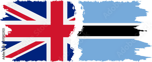 Botswana and UK grunge flags connection vector
