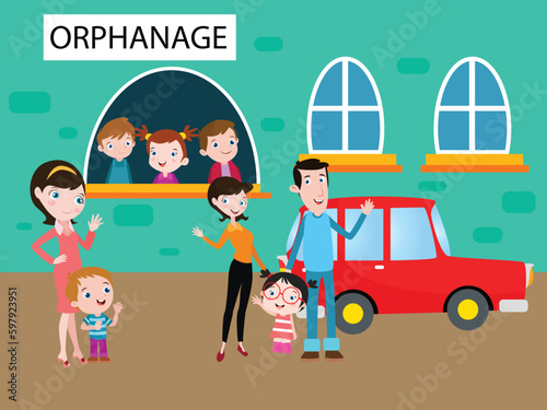 Girl adopted by adoptive parents in the orphanage boarding