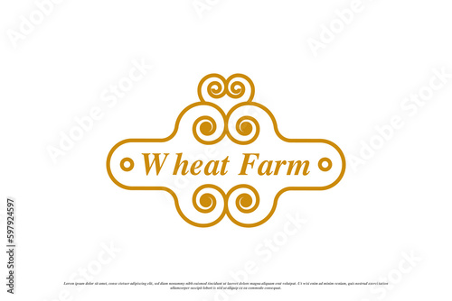 Wheat farm stamp logo design illustration. Wheat label emblem sticker illustration nature food vintage old classic rural minimalist farming harvest oat meal cereal rye hay barley agribusiness.