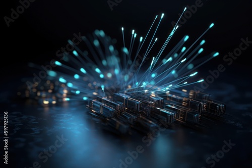 optical fiber network with light pulses, generative AI