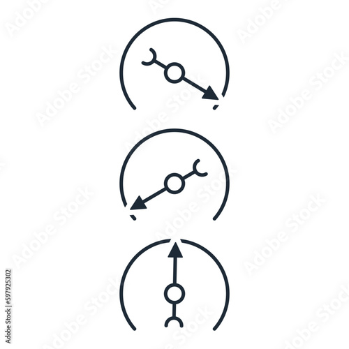 A set of instrument indicators. Maximum, minimum, normal. Vector linear icon isolated on white background.