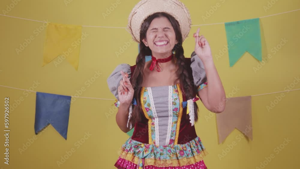 brazilian woman dressed in clothes from festa junina, feast of st john, protocol scenes. Arraia party