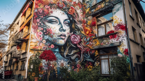 outdoor Premium Street art at city with Generative AI © toonsteb