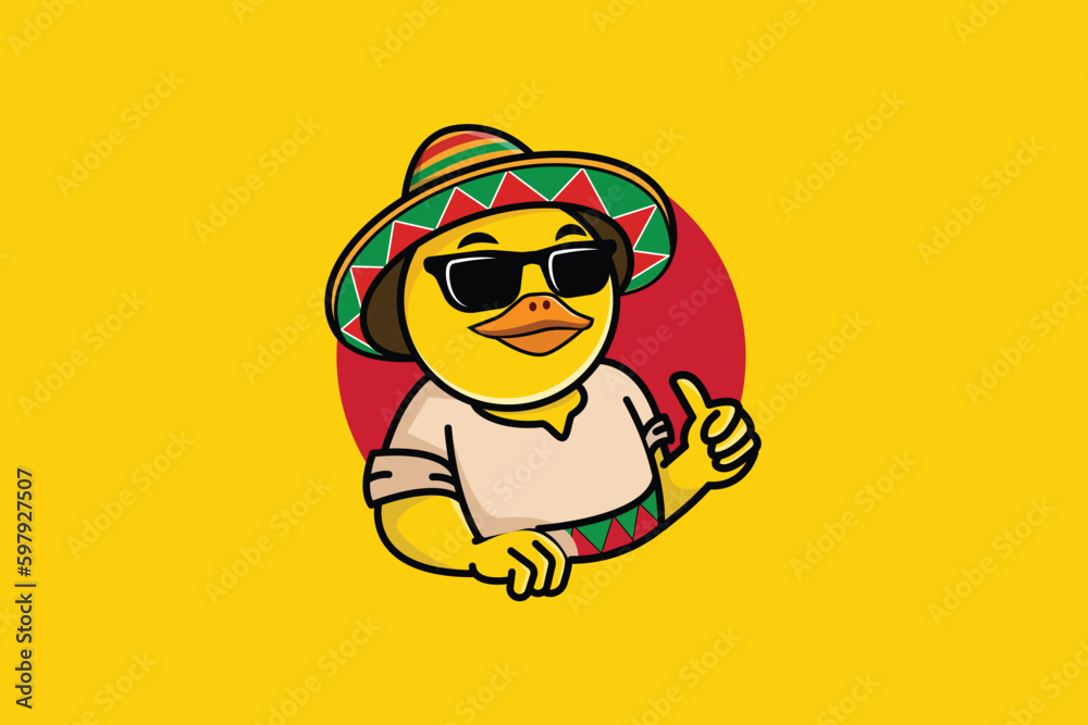 Fototapeta premium The Mexican yellow duck with black glasses Cinco de Mayo logo design