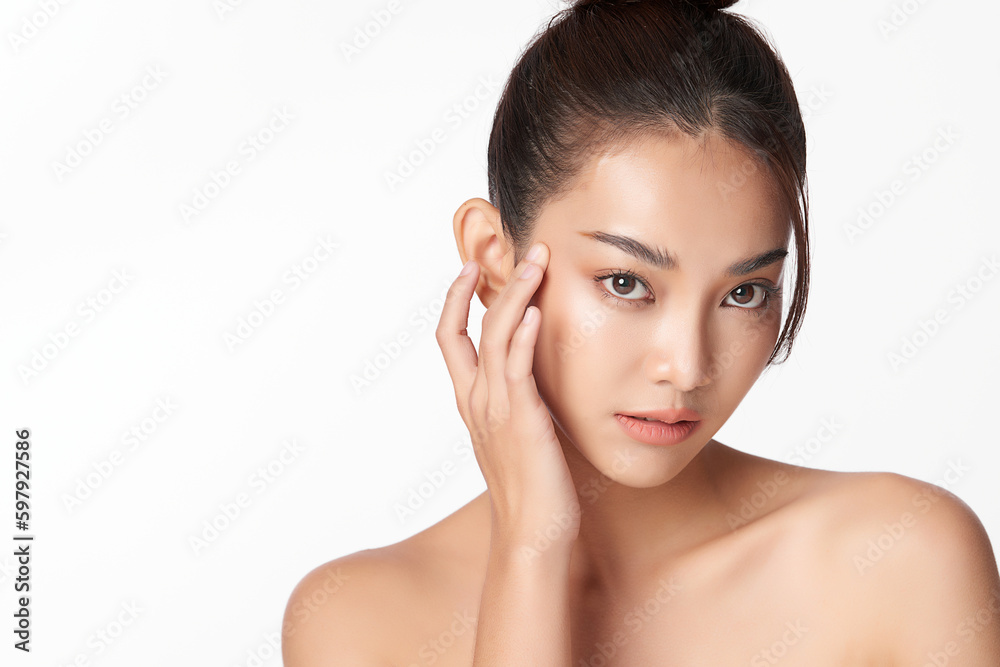 Beautiful young asian woman with clean fresh skin on white background, Face care, Facial treatment, Cosmetology, beauty and spa, Asian women portrait. Beautiful young asian woman with clean fresh skin on white background, Face care, Facial treatment, Cosmetology, beauty and spa, Asian women portrait.
