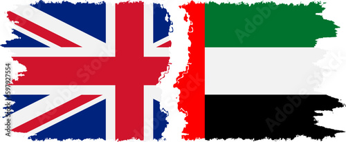 United Arab Emirates and UK grunge flags connection vector