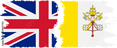 Vatican and UK grunge flags connection vector