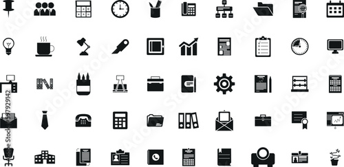 Line Office Icons. Office icon set. Containing briefcase, desk, computer, meeting, employee, schedule and co-worker symbol. Vector illustration