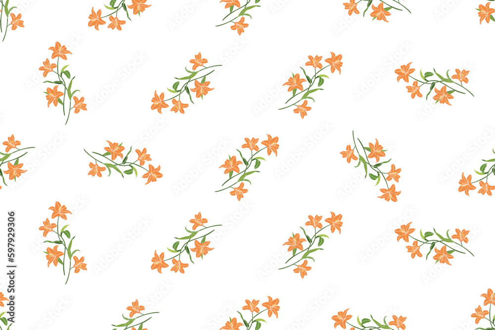 Illustration pattern bouquet of orange lily flower on white background. Illustration pattern bouquet of orange lily flower on white background.