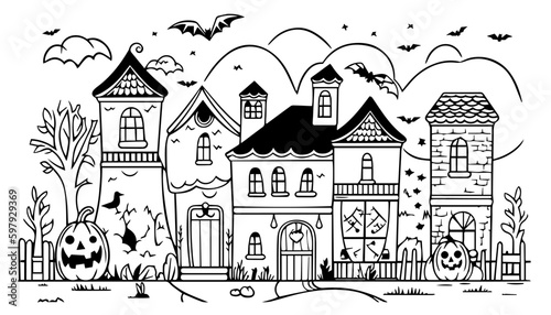 Halloween landscape kids coloring page