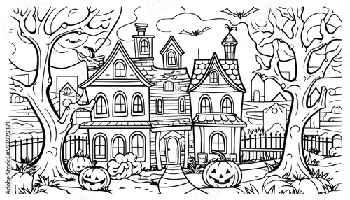 Halloween landscape kids coloring page