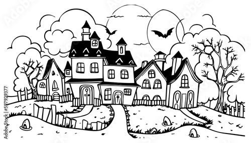 Halloween landscape kids coloring page