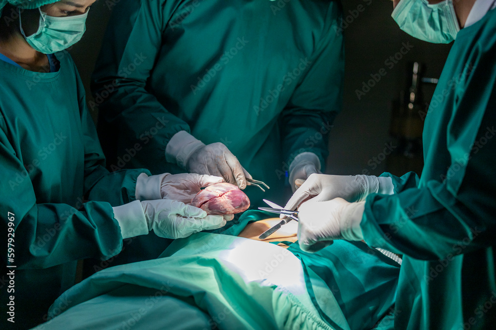Team of doctors working together for an operation in a surgery room. Team of doctors working together for an operation in a surgery room.