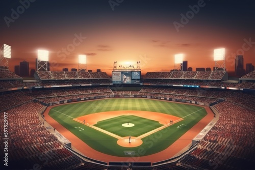 aerial view of a professional baseball stadium, generative AI