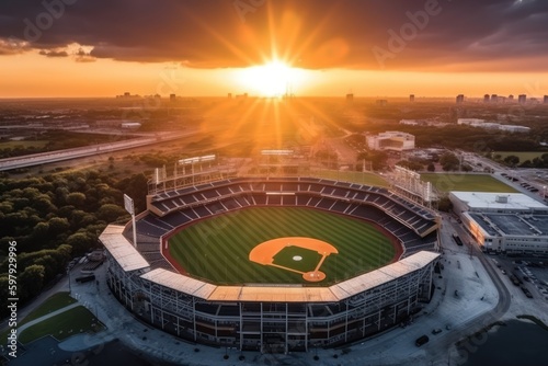 aerial view of a professional baseball stadium, generative AI