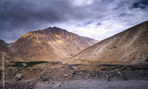 Landscape view at Leh, Ladakh along the road trip and pick stop at Khardungla Pass World highest motorable Road.