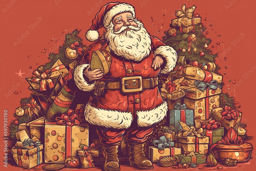 The Santa Claus with lot of gift, generative AI