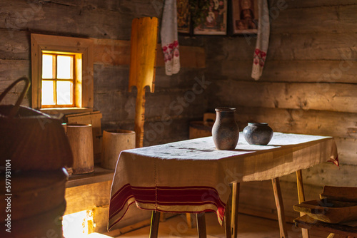 Interior of an old Slavic home photo