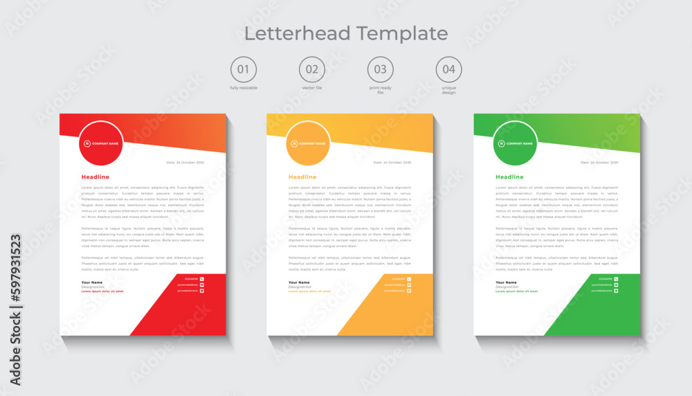 corporate modern letterhead design template, letterhead design in various color, flat letterhead template, business letterhead design. corporate modern letterhead design template, letterhead design in various color, flat letterhead template, business letterhead design.