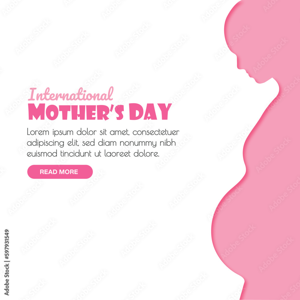 Happy Mother's Day Greetings Background with an Outline Pregnant Woman Body Shape Illustration